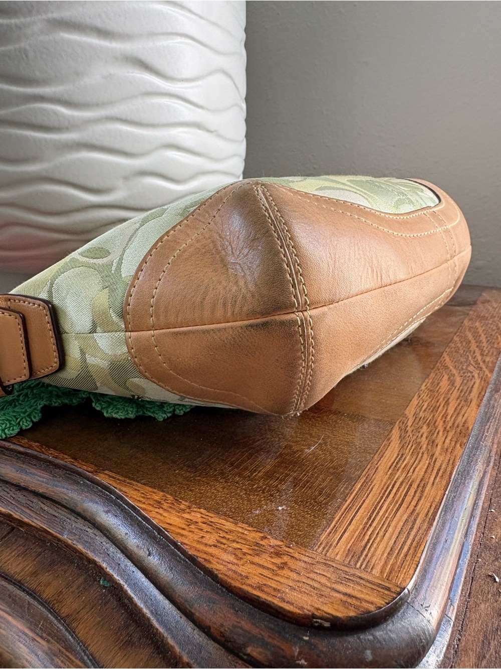 COACH Ladybug Shoulder Bag Green Canvas Leather Hobo Bag Signature 6723 - Picture 12 of 17